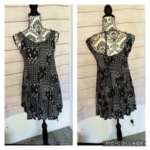 PPLA Women’s Grey Patchwork Print Boho Sleeveless Mini Dress Size Small